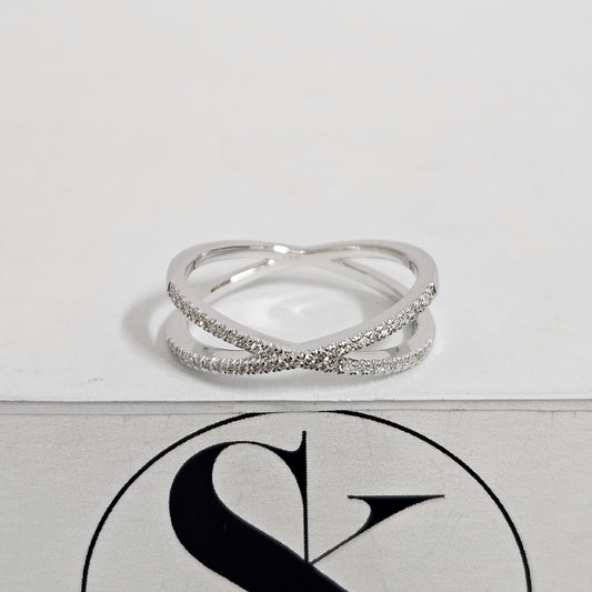 Crisscross X Ring/Natural Diamond Wedding Band/Half Eternity Diamond Double Band 14K Solid Gold Ring/Stackable Ring/Stackable Ring