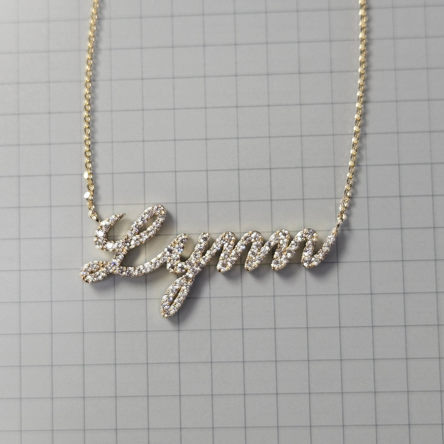 Handmade Natural Diamond Name Pendant Necklace: Custom 14K Gold Charm Pendant - Anniversary gift