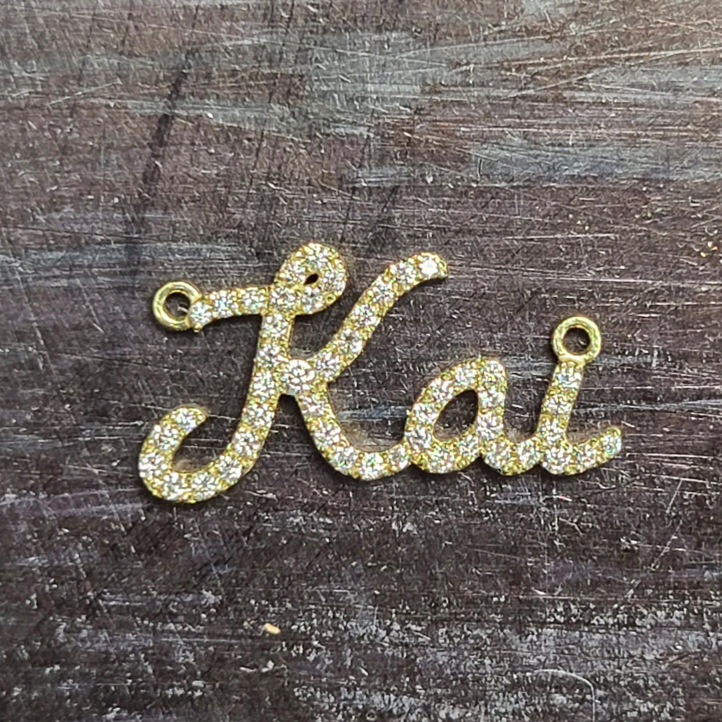 Handmade Natural Diamond Name Pendant Necklace: Custom 14K Gold Charm Pendant - Anniversary gift