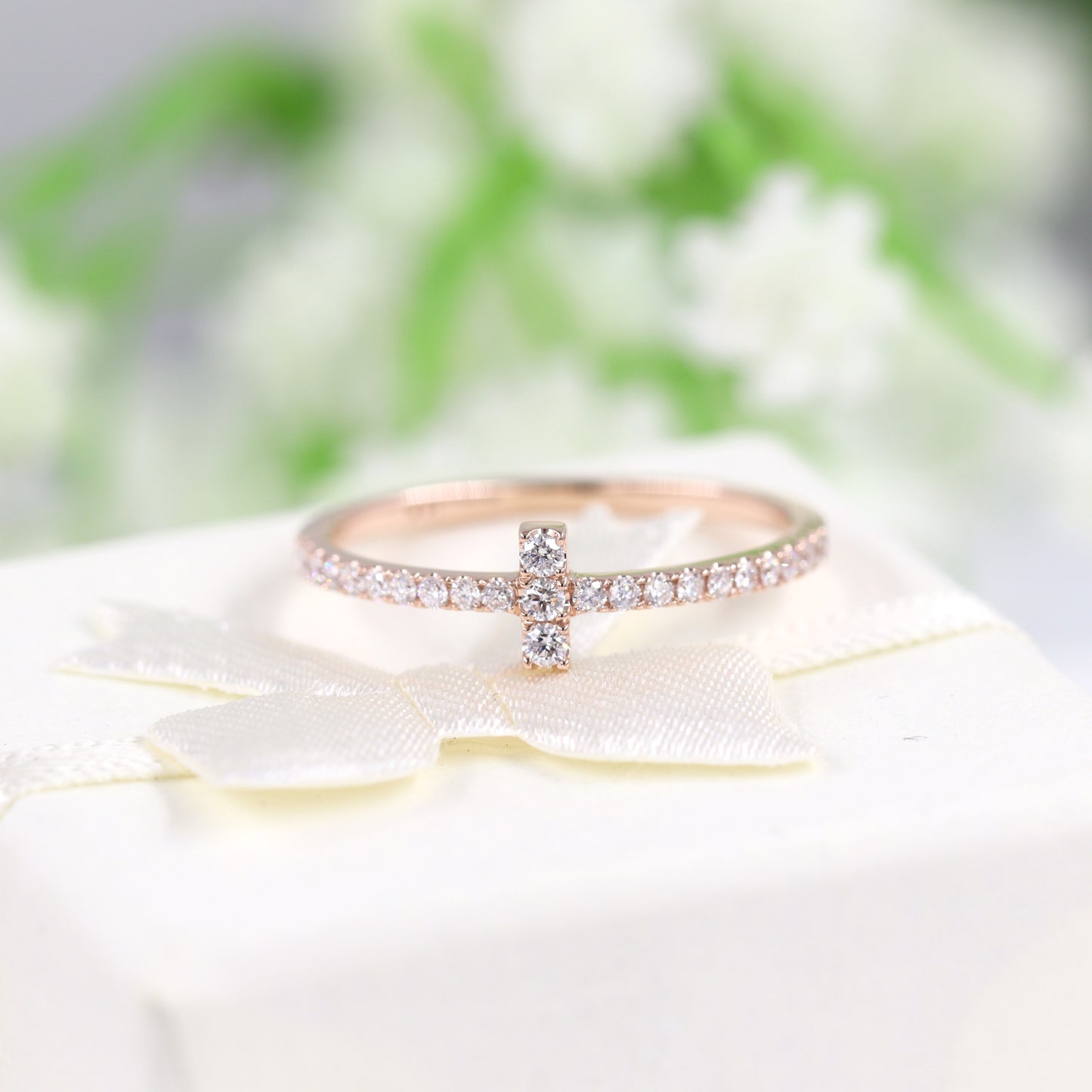 Dainty Diamond Ring / Anniversary Diamond Ring / 14K gold Diamond Ring / Religious Ring / Holy Cross Ring / Minimalist Ring / Gift for her