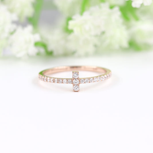 Dainty Diamond Ring / Anniversary Diamond Ring / 14K gold Diamond Ring / Religious Ring / Holy Cross Ring / Minimalist Ring / Gift for her