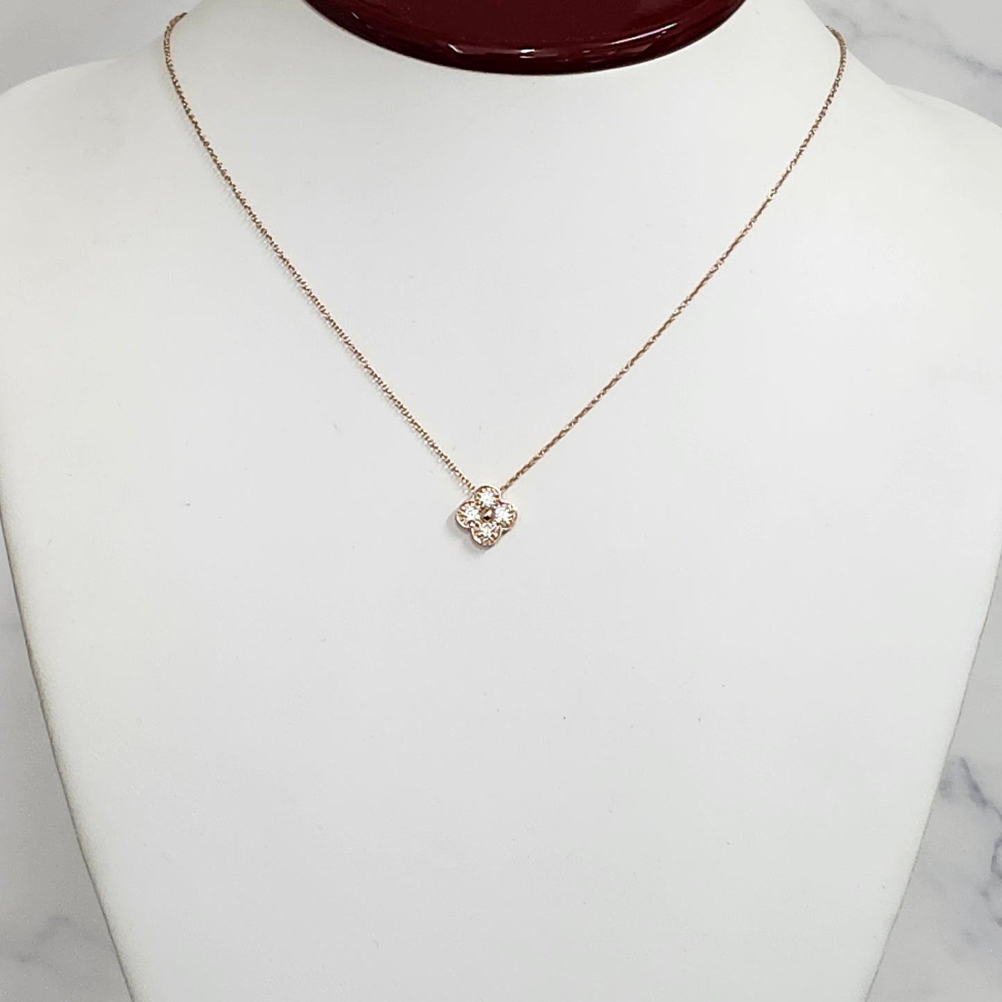 Diamond Clover Pendant/ Small Clover Charm Necklace/ Diamond Necklace/ Solid 14K and 18K Gold/Diamond Cluster Necklace/Anniversary Gift