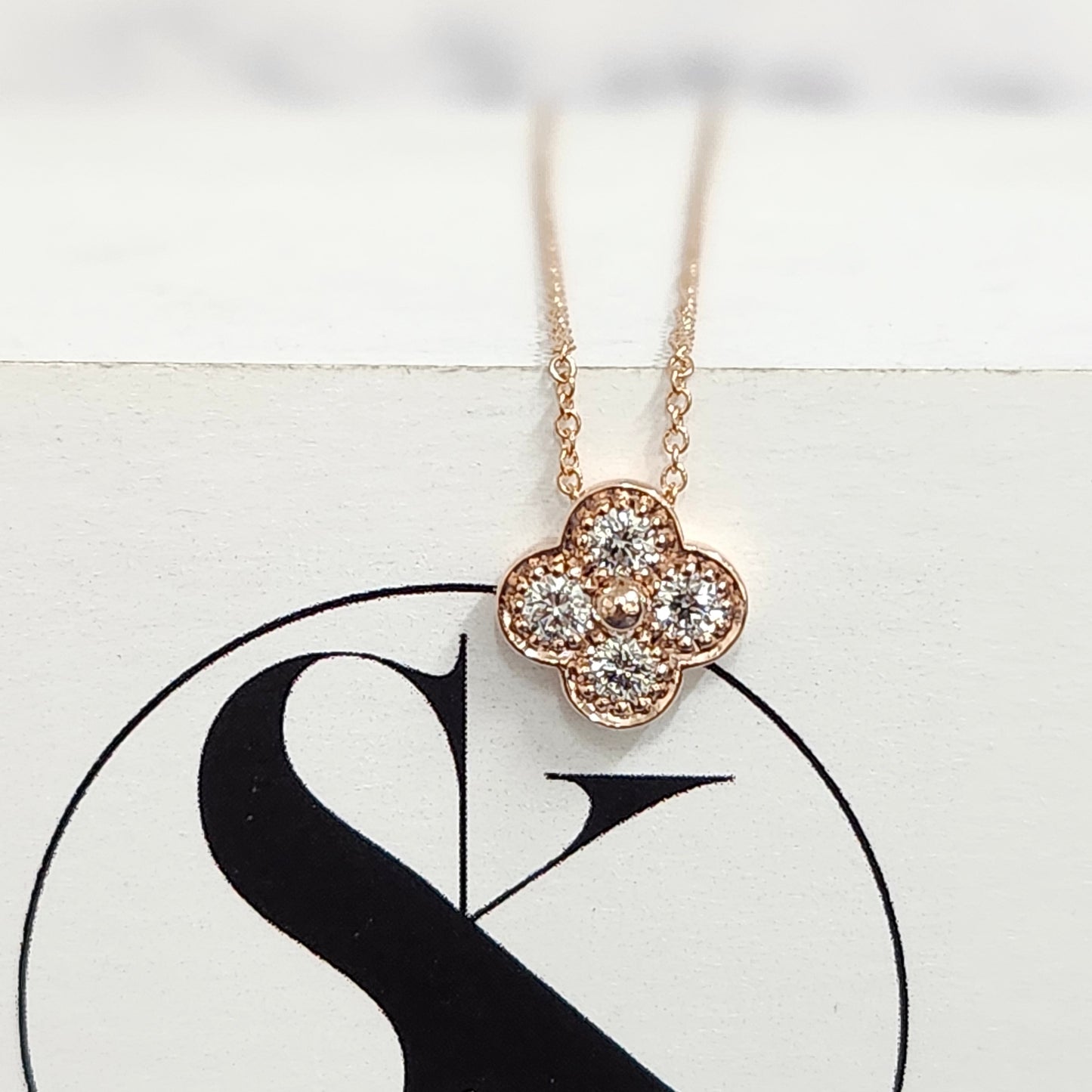 Diamond Clover Pendant/ Small Clover Charm Necklace/ Diamond Necklace/ Solid 14K and 18K Gold/Diamond Cluster Necklace/Anniversary Gift