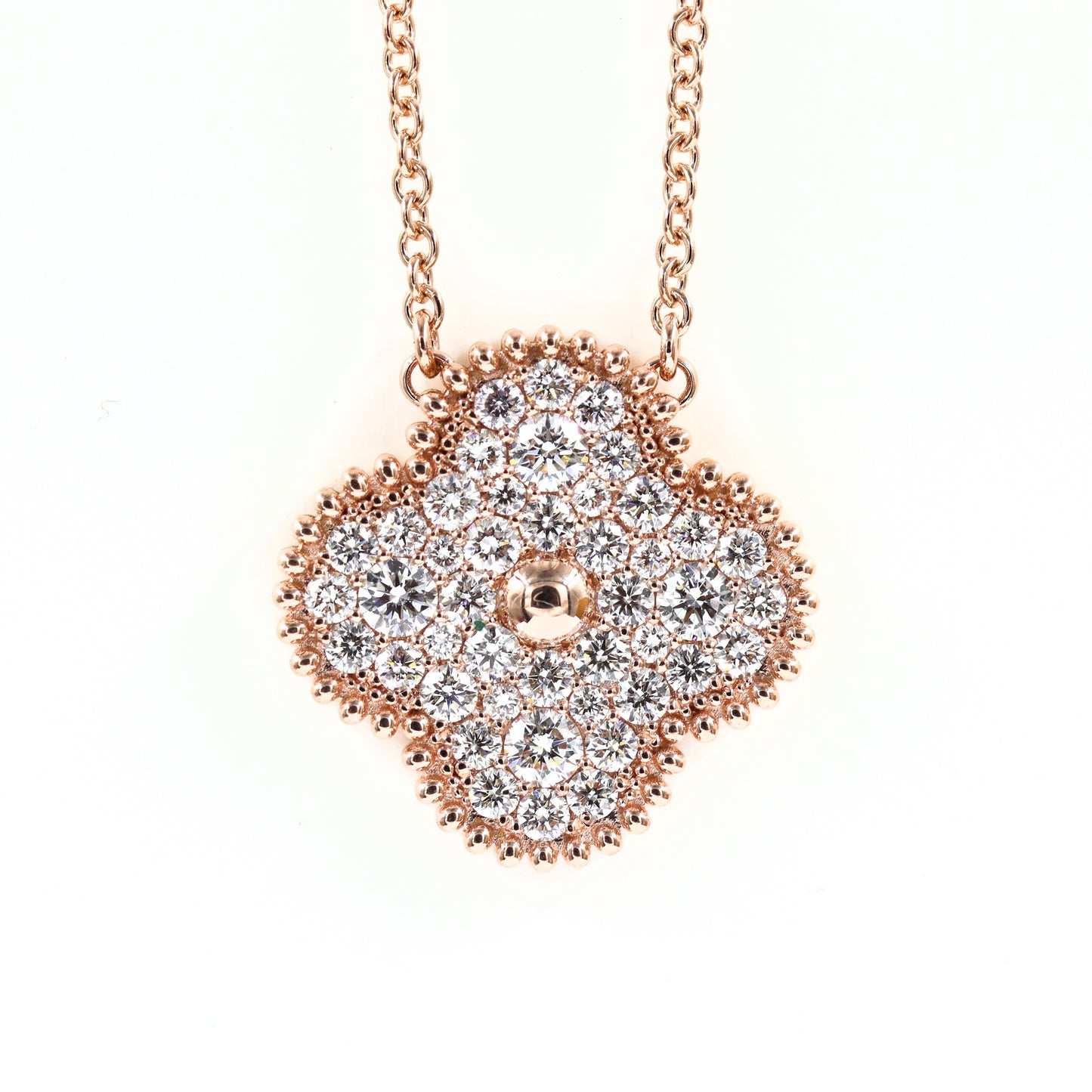 18mm Diamond Clover Pendant/ Clover Charm Necklace/ Diamond Necklace / Solid 14K and 18K Gold/ Diamond Cluster Necklace/Anniversary Gift