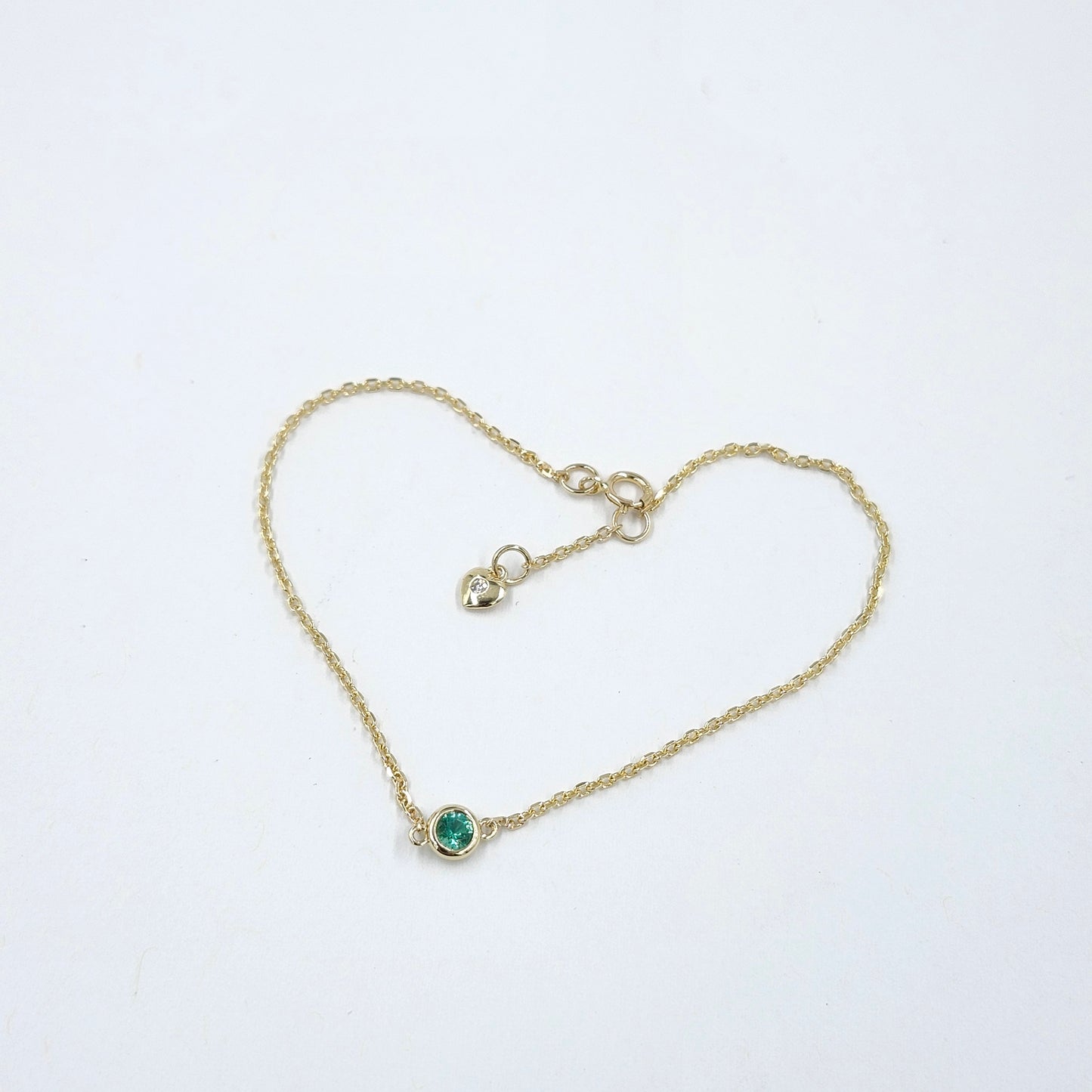 Diamond Cut Natural Round Emerald Bezel Set Solitaire Bracelet/Platinum,14K ,18K gold Bezel Bracelet/Emerald Bracelet/Anniversary gift