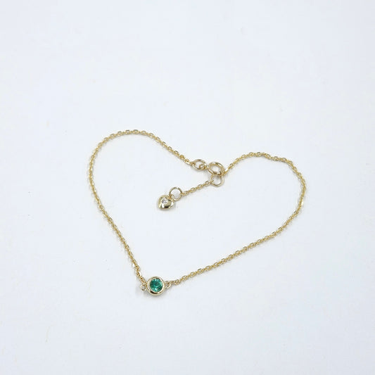 Diamond Cut Natural Round Emerald Bezel Set Solitaire Bracelet/Platinum,14K ,18K gold Bezel Bracelet/Emerald Bracelet/Anniversary gift