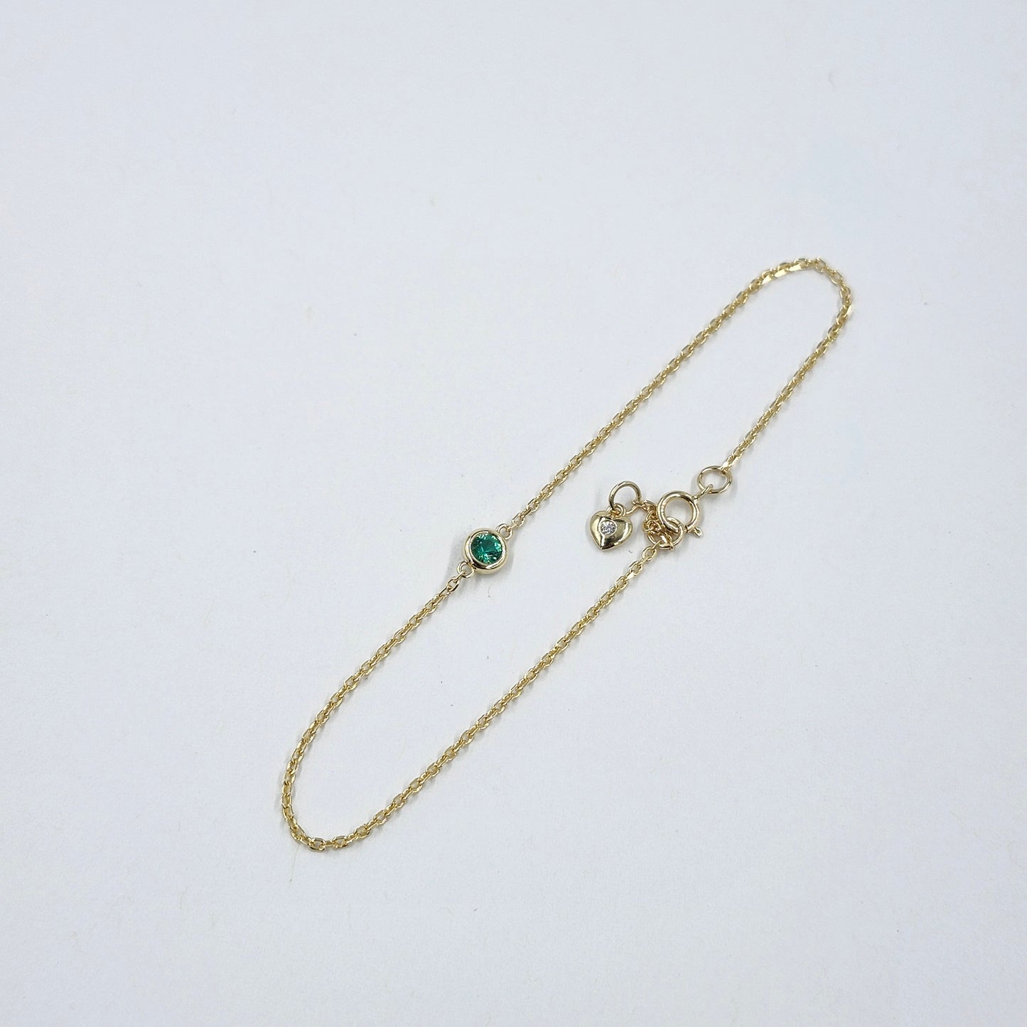 Diamond Cut Natural Round Emerald Bezel Set Solitaire Bracelet/Platinum,14K ,18K gold Bezel Bracelet/Emerald Bracelet/Anniversary gift