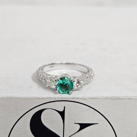 Diamond Emerald Engagement Ring/14k Solid Gold Diamond Emerald Ring/Danity Engagement Ring /Gift for her/Annivesary gift