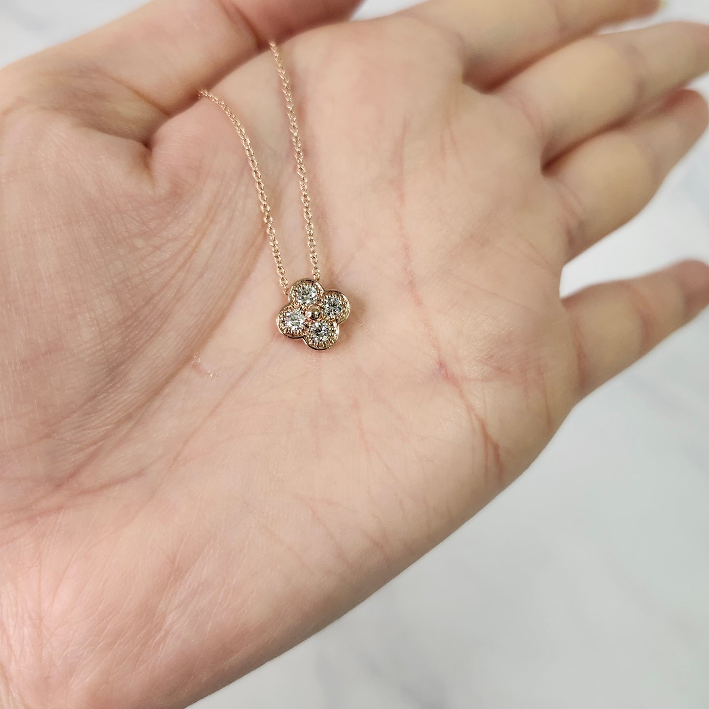 Diamond Clover Pendant/ Small Clover Charm Necklace/ Diamond Necklace/ Solid 14K and 18K Gold/Diamond Cluster Necklace/Anniversary Gift