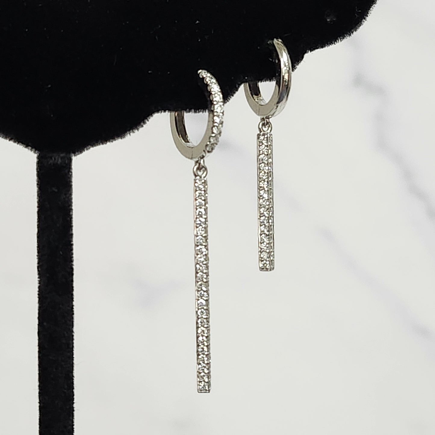 Diamond Hoop with Dangling Bar Two Sides Diamond Earrings/14K,18K gold Drop earring/Natural Diamond Bar Earrings/Anniversary gift