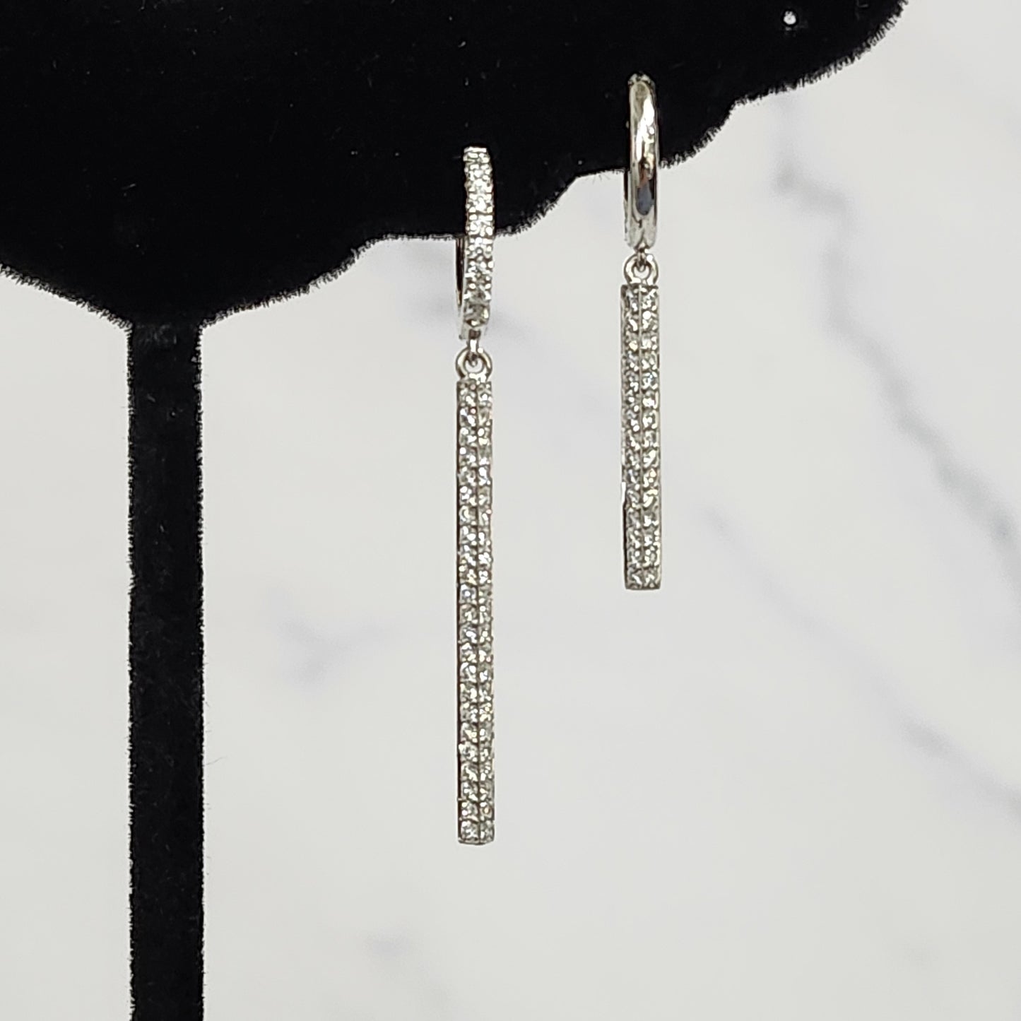Gold Hoop with Dangling Bar Two Sides Diamond Earrings/14K,18K gold Drop earring/Natural Diamond Bar Earrings/Anniversary gift