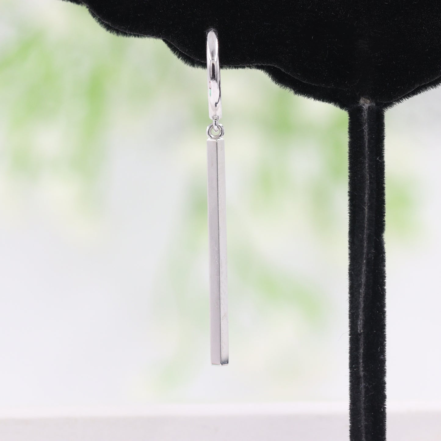 Diamond Hoop with Dangling Bar Two Sides Diamond Earrings/14K,18K gold Drop earring/Natural Diamond Bar Earrings/Anniversary gift