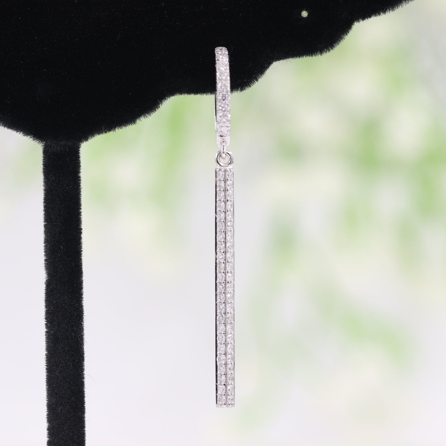 Diamond Hoop with Dangling Bar Two Sides Diamond Earrings/14K,18K gold Drop earring/Natural Diamond Bar Earrings/Anniversary gift