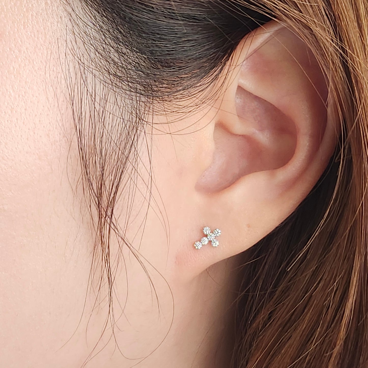 Natural Diamond Small Cross Earring/14k gold Diamond Cross Earring/Dainty Earrings/Tiny Diamond Small Cross Stud/Gifts for her