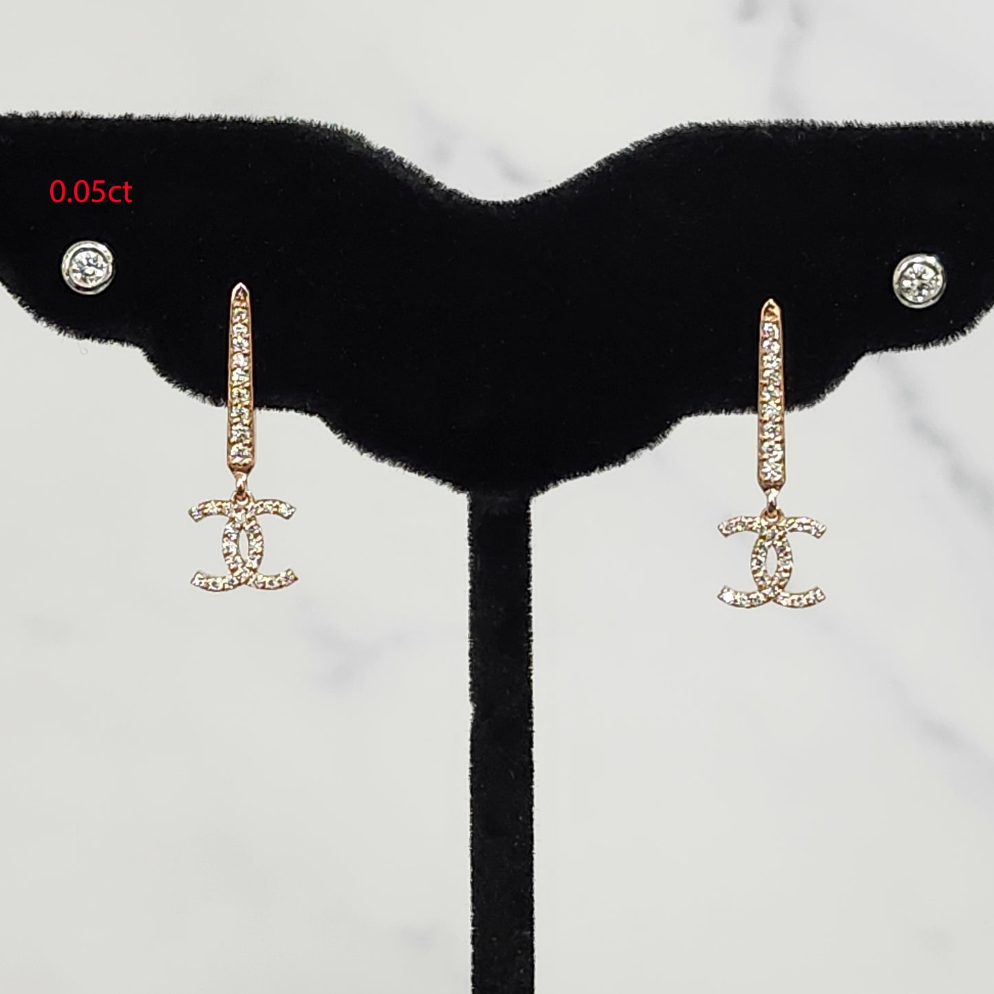 14K Double C Diamond Earring / Diamond Dangling Earring /18K gold Natural Diamond Earring / CC Charm Earring / AnniversaryGift GIft