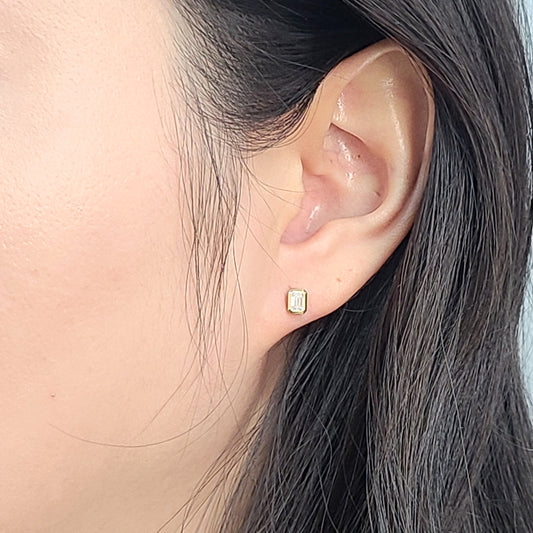14K Gold Natural Diamond Stud Earrings: Emerald Cut Diamond Bezel Stud Earrings - Anniversary gift