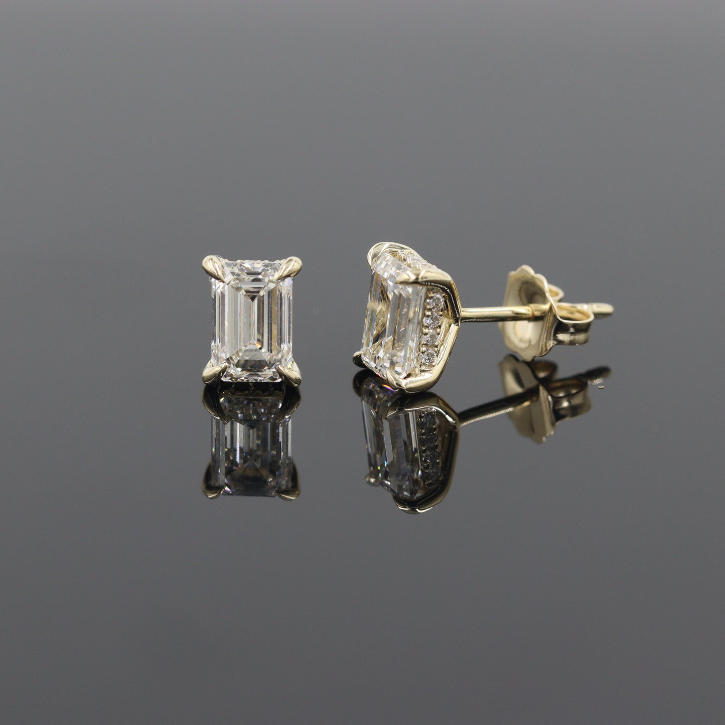 Emerald Cut Lab Grown Diamond Stud Earrings: 14k Gold Wedding Jewelry - Anniversary gift