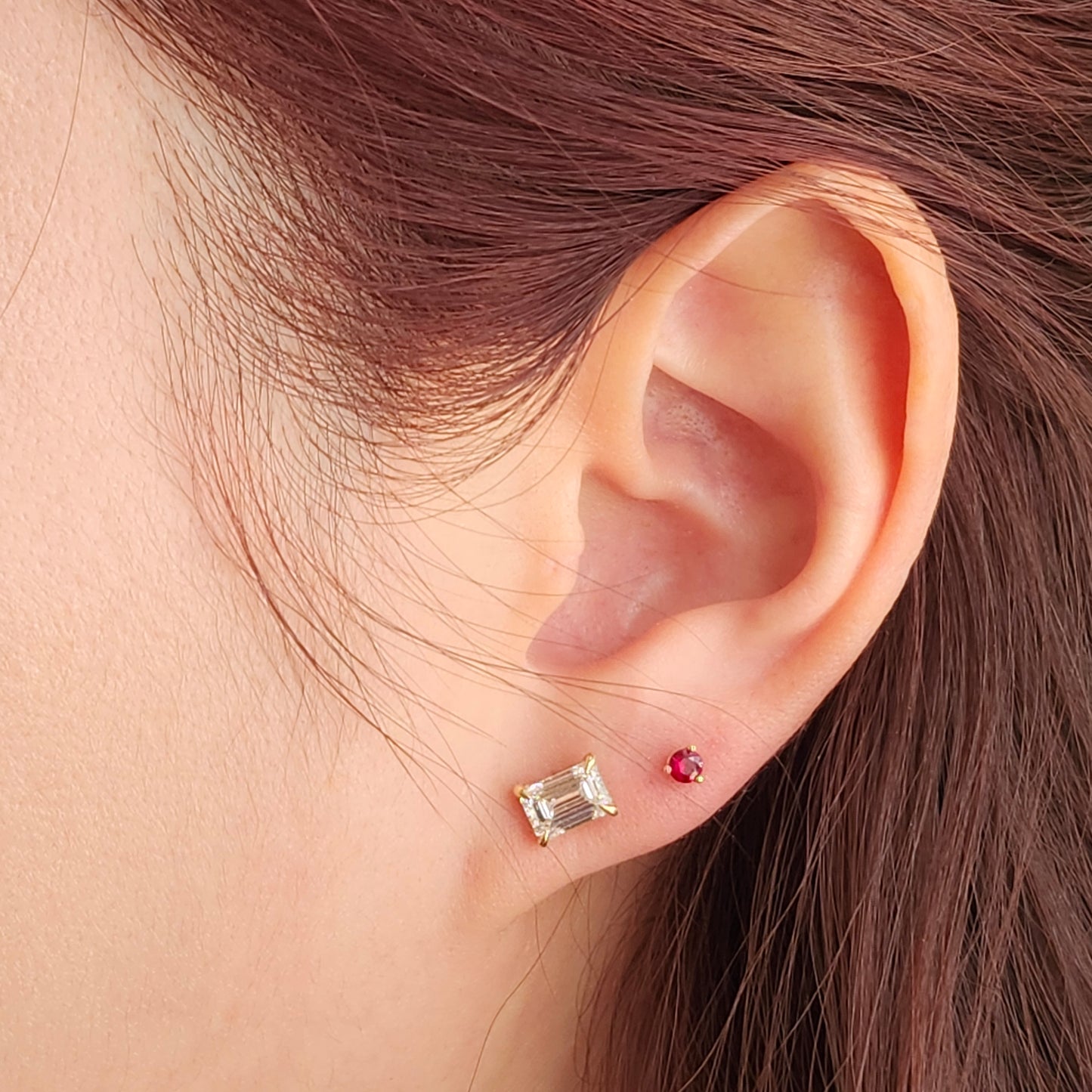 Natural Ruby Stud Earrings/Three Prong Set Round Ruby 0.1ct Stud Earrings/Single or Pair Ruby Stud Earrings/Gifts for her/Anniversary gift