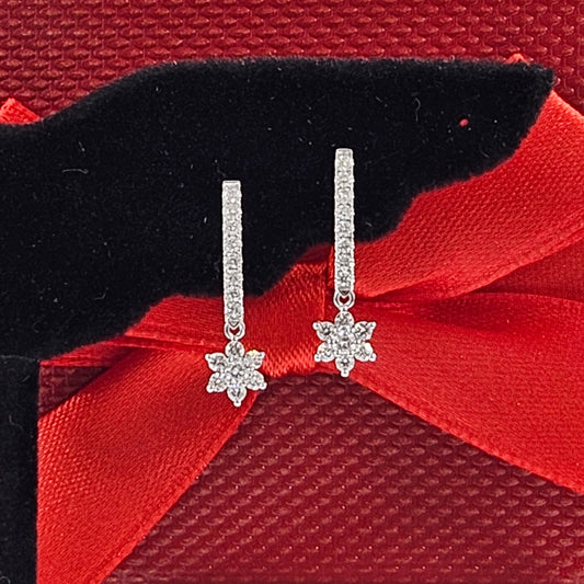 Flower Drop Natural Diamond Dangle Bar Stud Earrings/14K,18K gold Snowflake Diamond Bar Hanging Earring/Diamond Bar Earring/Anniversary gift
