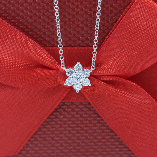 Natural Diamond Necklace/Flower 0.4ct Natural Diamond Pendant /14K Solid Gold Natural Diamond Snowflake Pendant - Anniversary gift