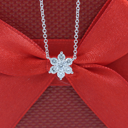 Natural Diamond Necklace/Flower 0.5ct Natural Diamond Pendant /14K Solid Gold Natural Diamond Snowflake Pendant - Anniversary gift