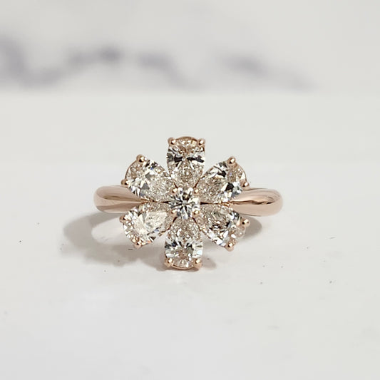 Flower 1.6ct Diamond Anniversary Ring/Pear Shape Diamond flower Ring/ Diamond flower Ring/Unique Engagement Ring/Anniversary Ring