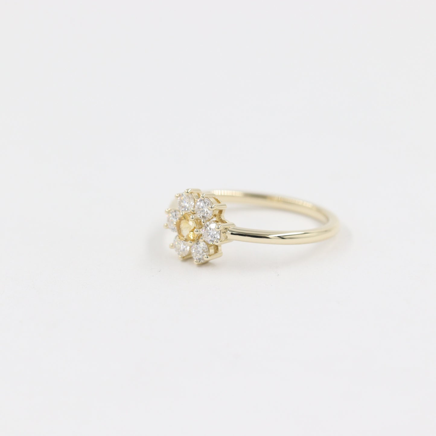 Flower Natural Diamond Ring: Natural Yellow Sapphire, 14K,18K Gold Anniversary Ring