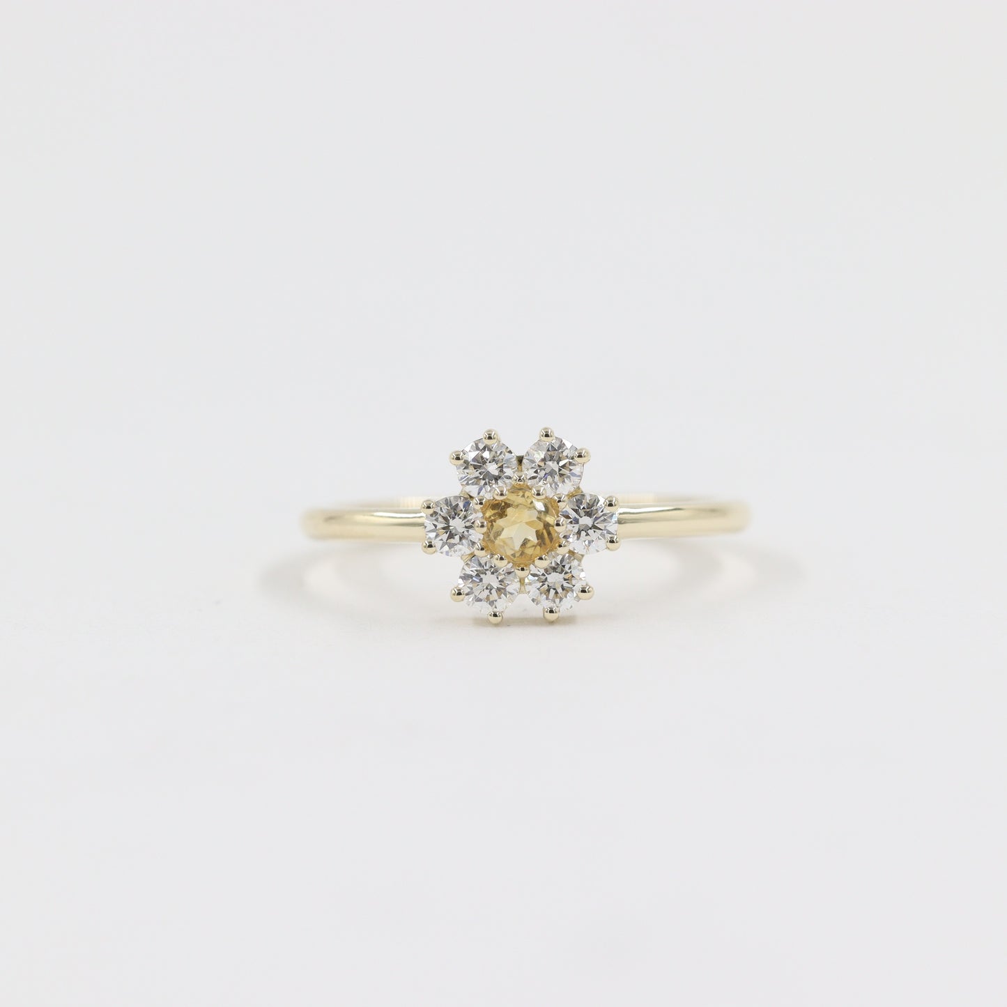 Flower Natural Diamond Ring: Natural Yellow Sapphire, 14K,18K Gold Anniversary Ring