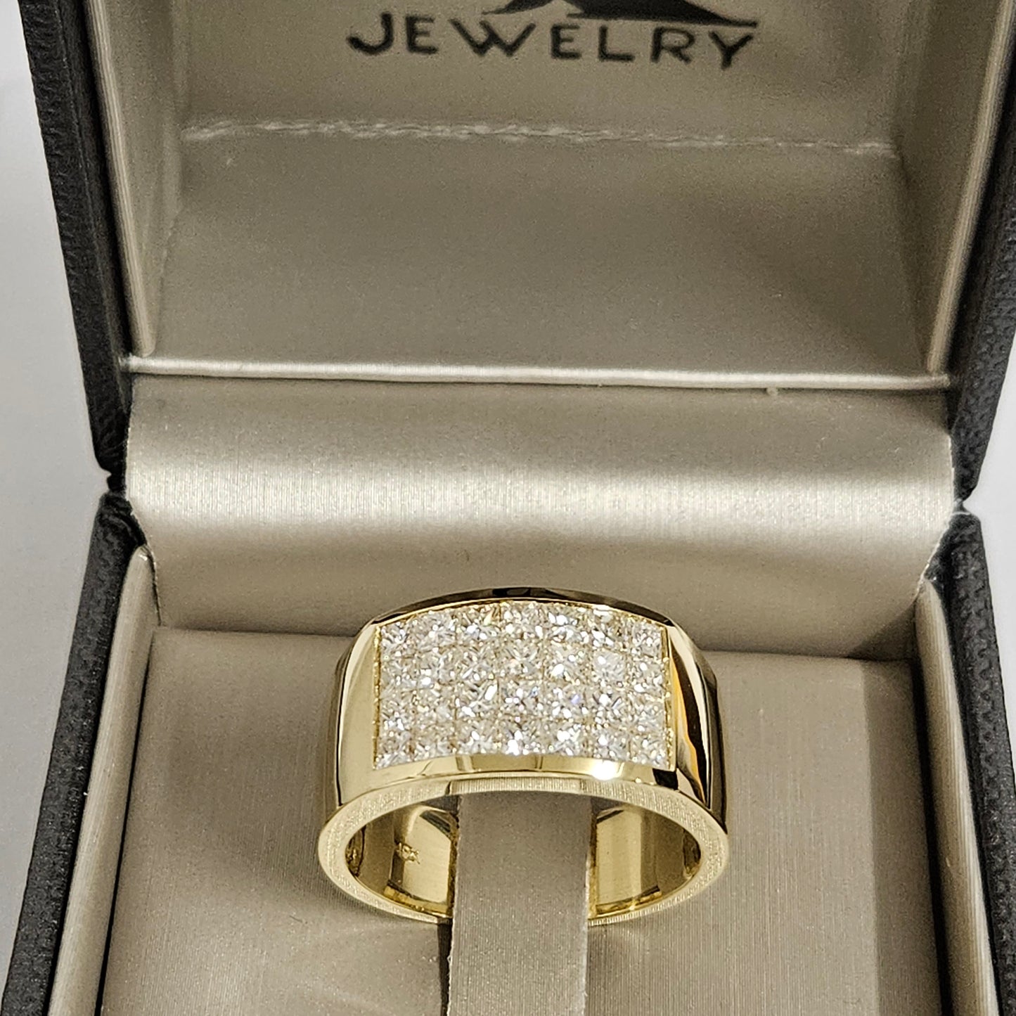 18K Four Row Diamond Invisible Set Men's Ring/ Brilliant 2.3ct Diamond Anniversary Ring/ Princess Cut Men's Ring/Diamond Four Row Men's Ring