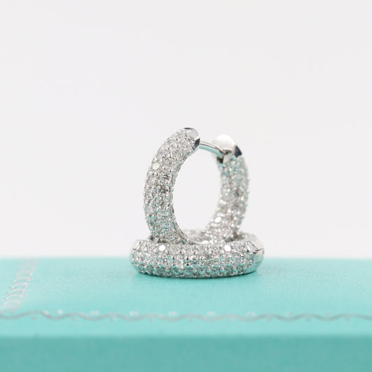 Full Diamond Hoop 1.7ct Dome Huggies/Men's & Women's Diamond Hoop Earrings/14K-18K Natural Diamond 14mm Hoop Earrings/Anniversary gift