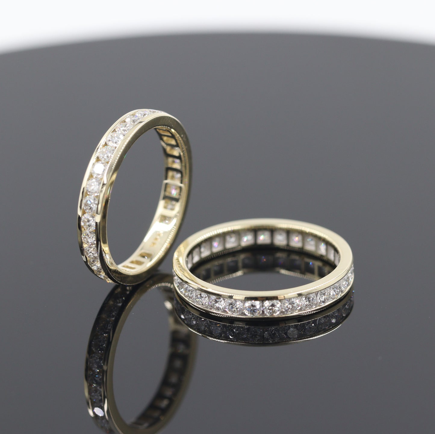 14k Gold Natural Diamond Wedding Band: Full Eternity Round Diamond Channel Set 3.0mm Ring - Anniversary gift