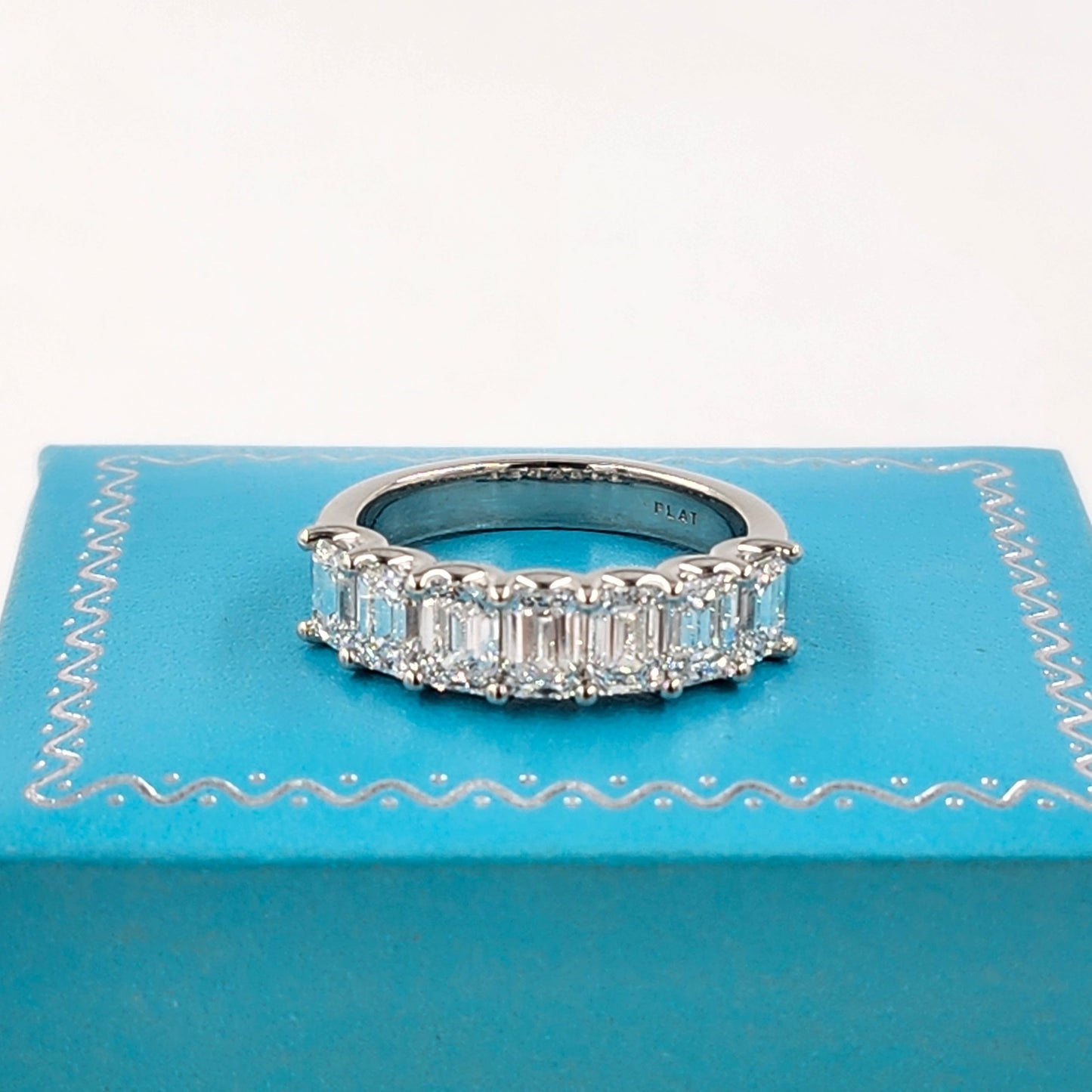 GIA Certified Seven Diamonds Half Eternity Ring/14K gold,18K gold, Platinum 2.4ct Emerald Cut Natural Diamond Wedding Band/Anniversary gift