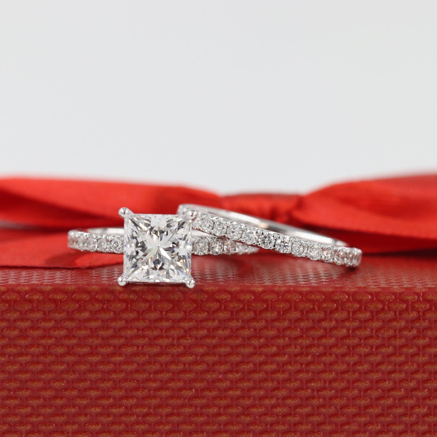 Half French Pave Princess Cut Diamond Center Engagement Ring/2.1ct Center lGl Lab Grown diamond Amazing Brilliant Ring/Anniversary gift