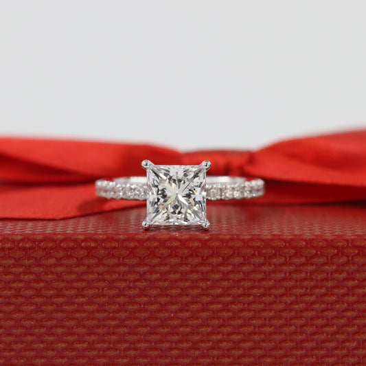 Half French Pave Princess Cut Diamond Center Engagement Ring/2.1ct Center IGI Lab diamond Amazing Brilliant Ring/Anniversary gift