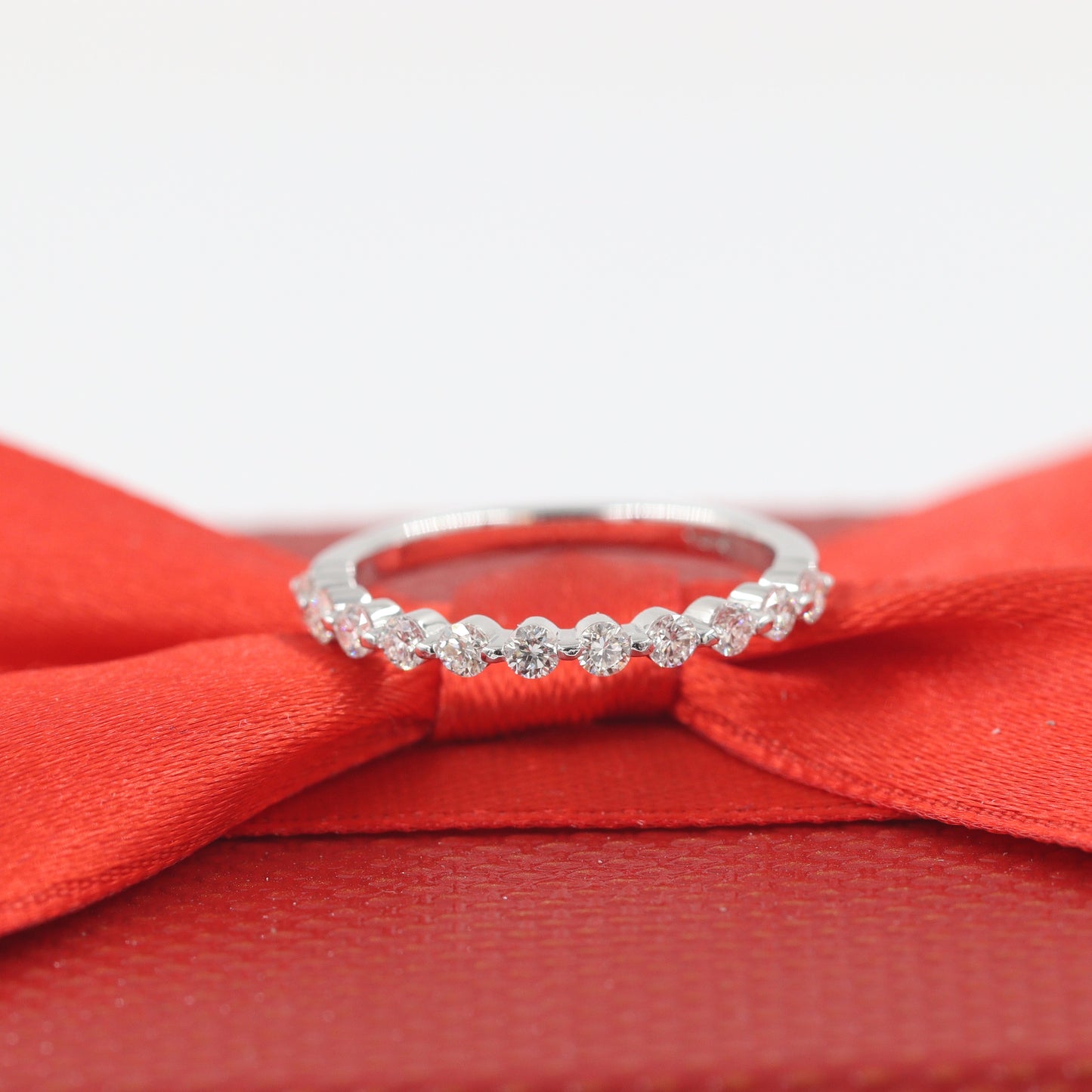 Half Way Eternity Single Prong Wedding Band/Natural Diamond Wedding Ring/Stackable Diamond Band/ Wedding Ring/Gift for her