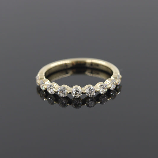 Half Diamond Single Prong Wedding Ring/Platinum,14K,18K gold Single Prong Half Eternity Band/Stackable Diamond Ring/Anniversary Gift