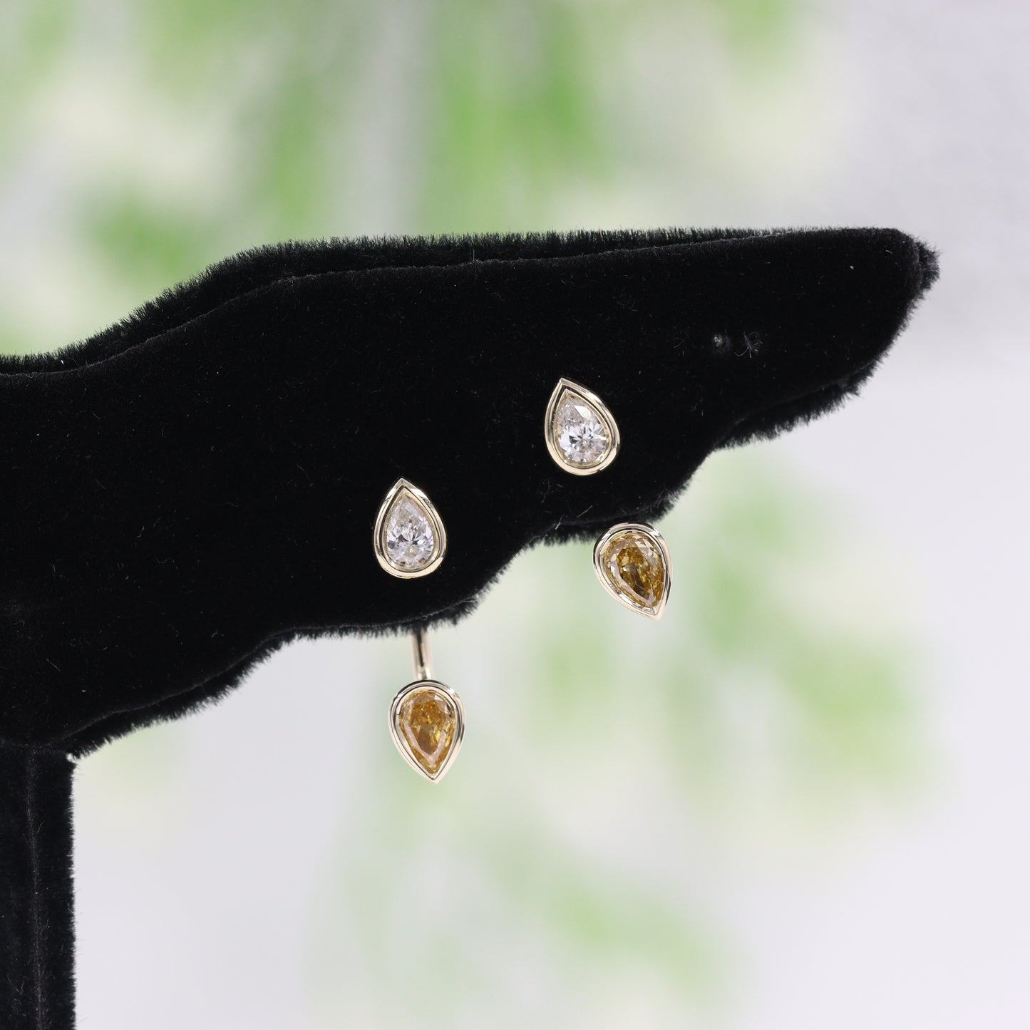 Handmade Pear Fancy Yellow Diamond Solitaire Bezel Set Jacket Earrings/Pear Bezel Set Diamond Earring/Pear Jacket Earrings/Anniversary gift