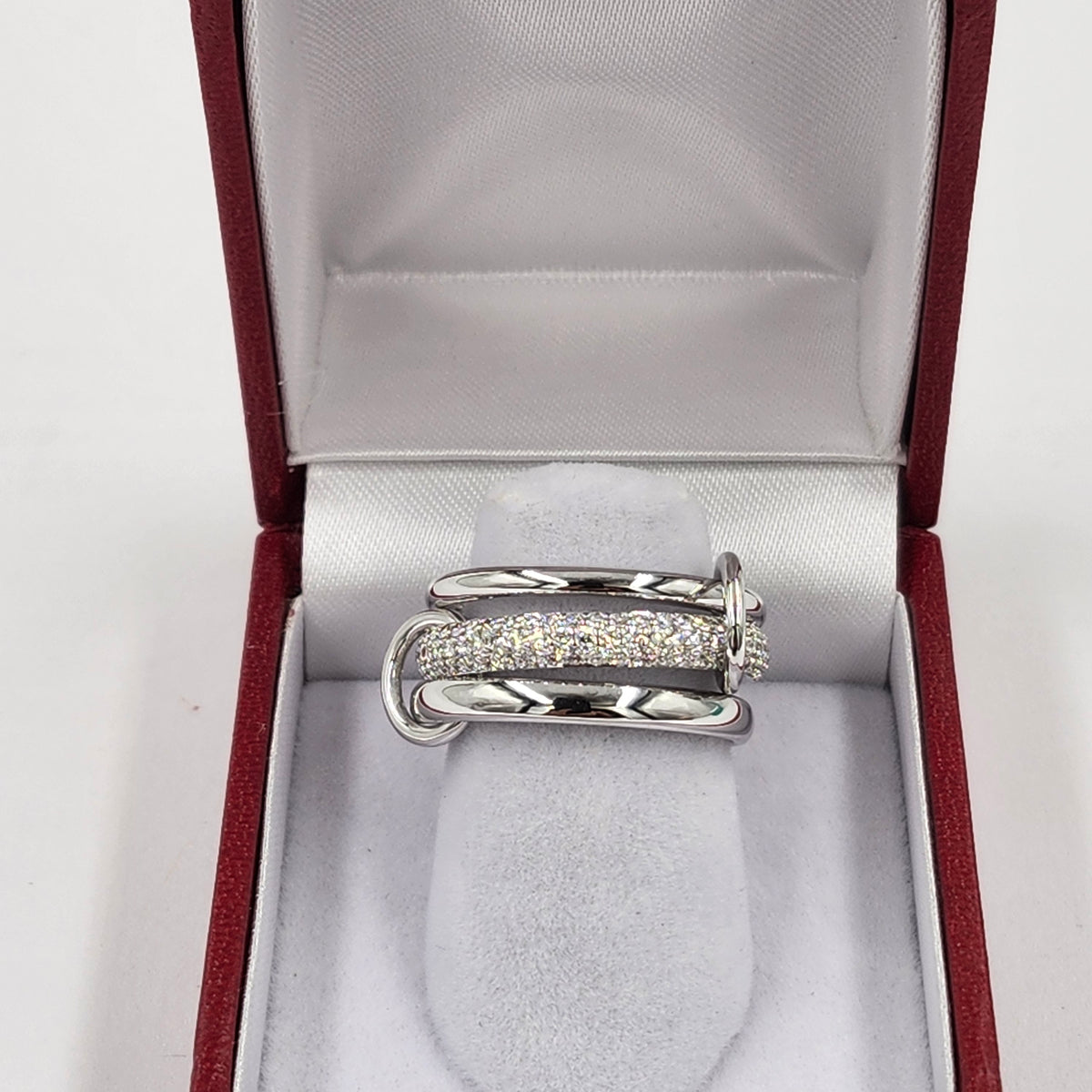 Handmade 14K Gold 3 Row Natural Diamond Stacking Rings with Connectors -3.3 mm Width Diamond Band - 3 Bands Anniversary Gift