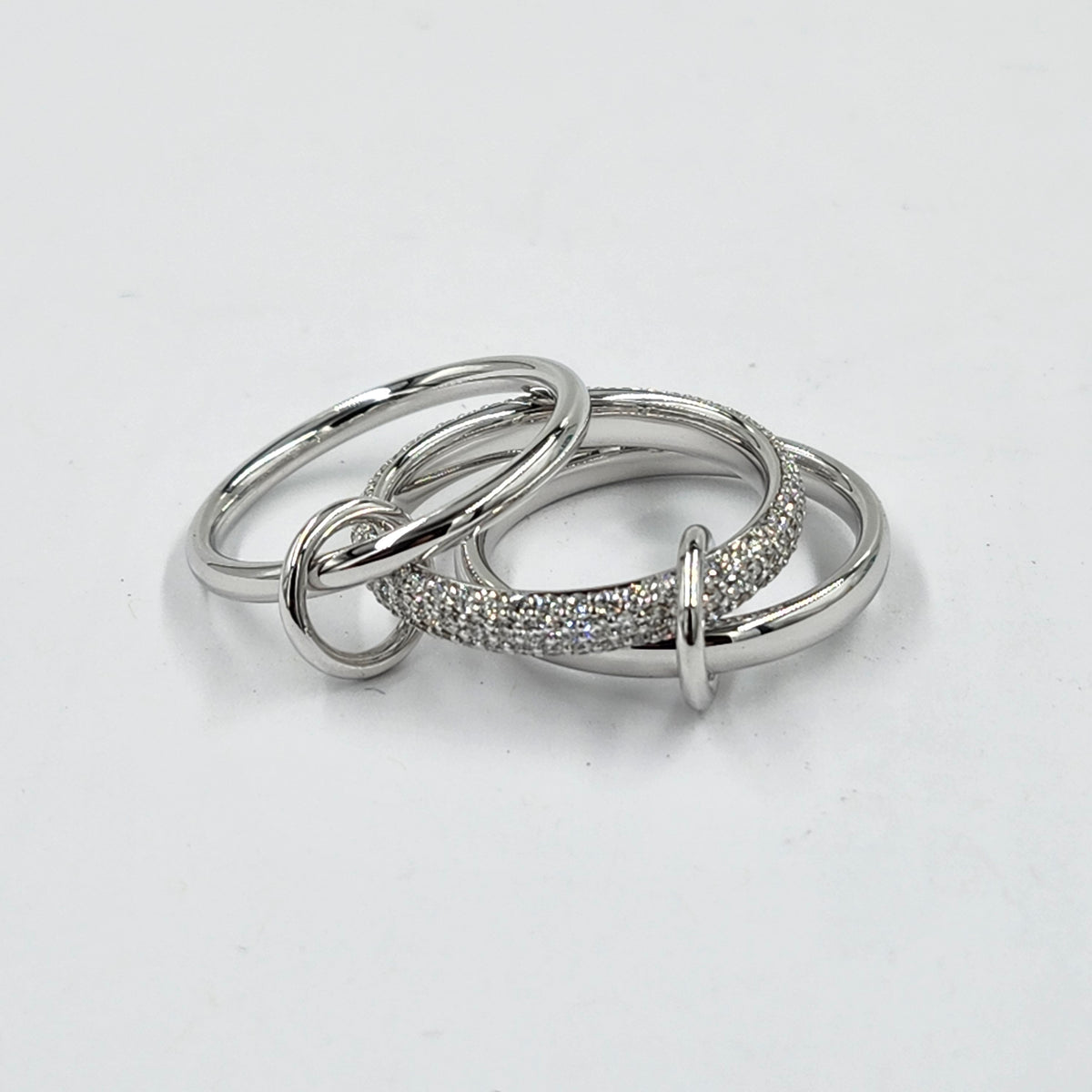 Handmade 14K Gold 3 Row Natural Diamond Stacking Rings with Connectors -3.3 mm Width Diamond Band - 3 Bands Anniversary Gift