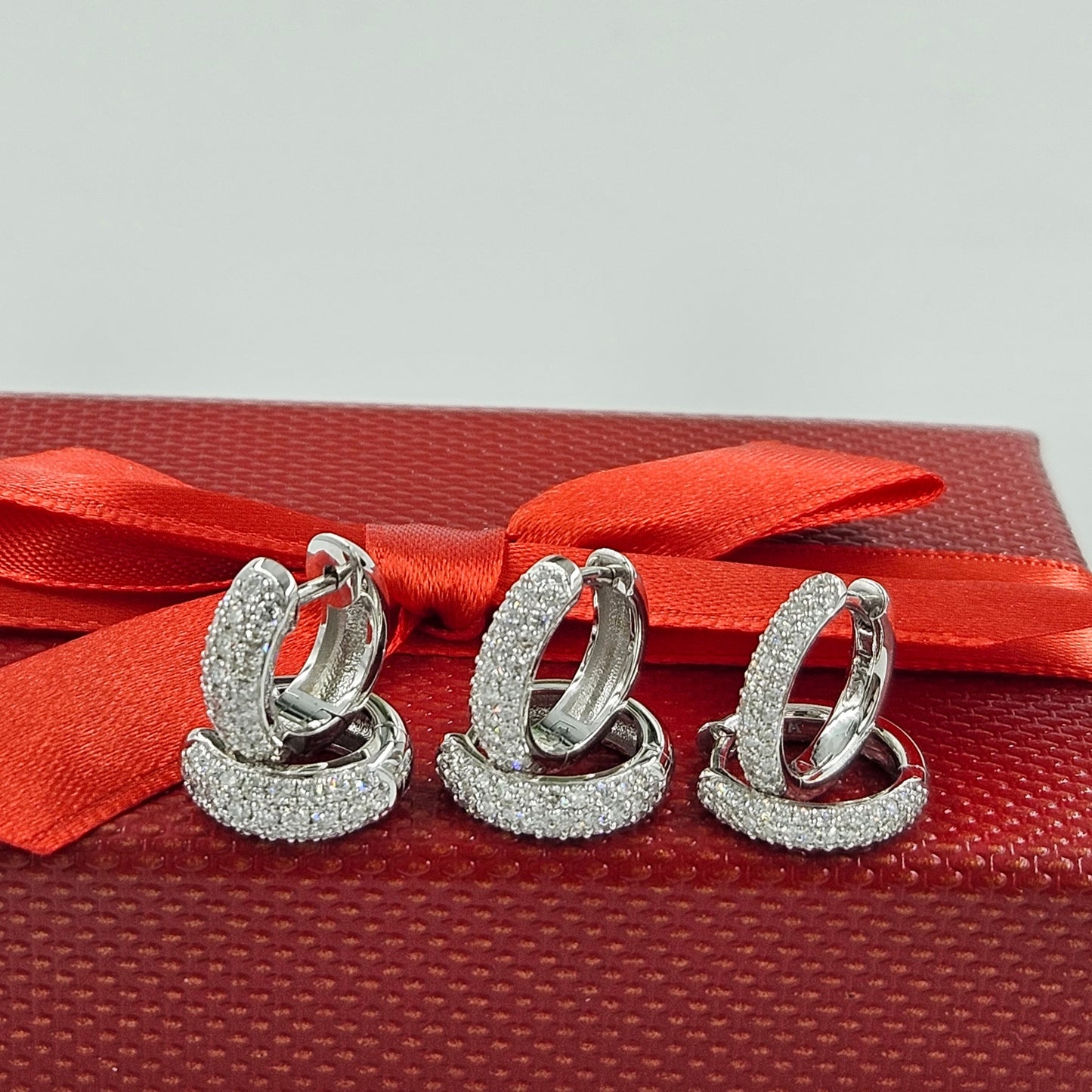 Natural Diamond 3 Row Width 3.3mm hoop Earrings/Handmade 13mm small Hoop  Diamond Earrings/ Natural Diamond hoop earring/Anniversary gift