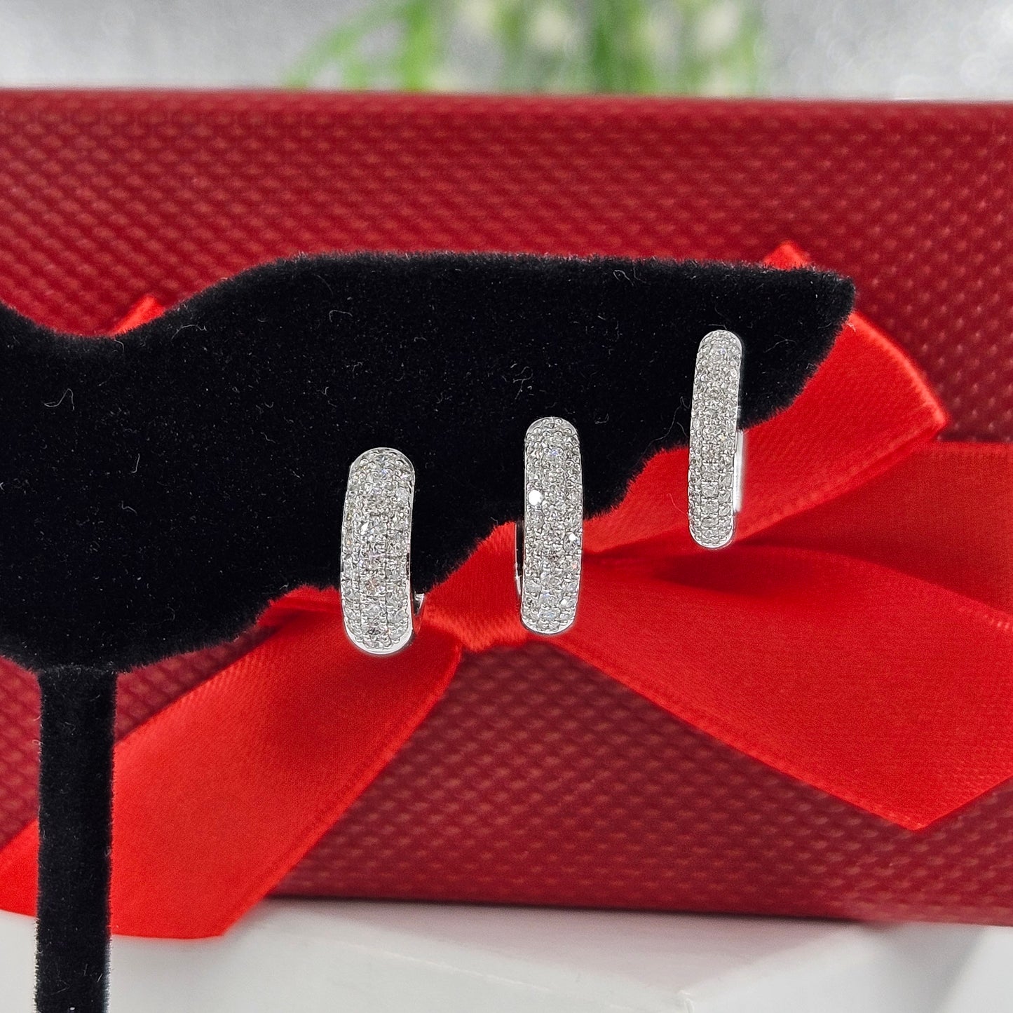 Natural Diamond 3 Row Width 3.3mm hoop Earrings/Handmade 13mm small Hoop  Diamond Earrings/ Natural Diamond hoop earring/Anniversary gift