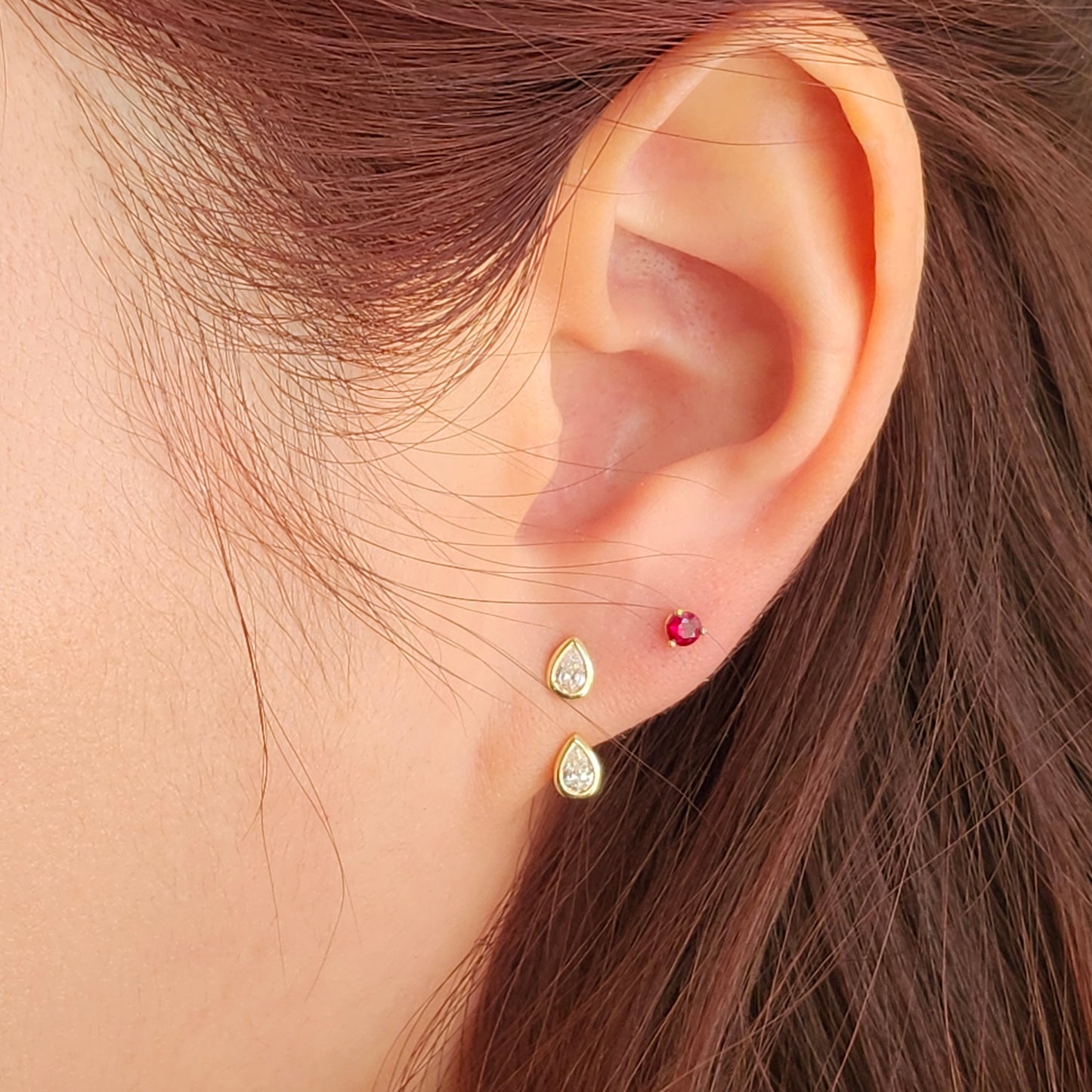 Natural Ruby Stud Earrings/Three Prong Set Round Ruby 0.1ct Stud Earrings/Single or Pair Ruby Stud Earrings/Gifts for her/Anniversary gift