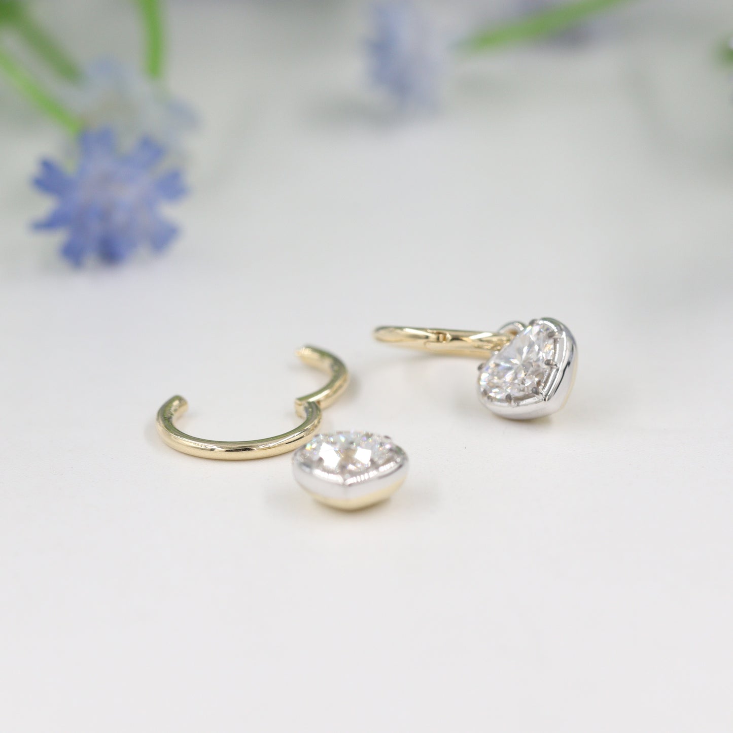 Heart Shape Diamond Hoop Earrings with Dangle Charm/Chunky 1ct Diamond Hoop Earrings/Lab Grown Diamond Hoop Earrings /Anniversary gift
