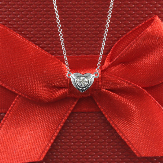 Solid Heart Pendant/14K Solid Gold Natural Diamond Bezel Necklace/ Unique Simple Necklace/Diamond  Necklace/Anniversary Gift/Gift for Her