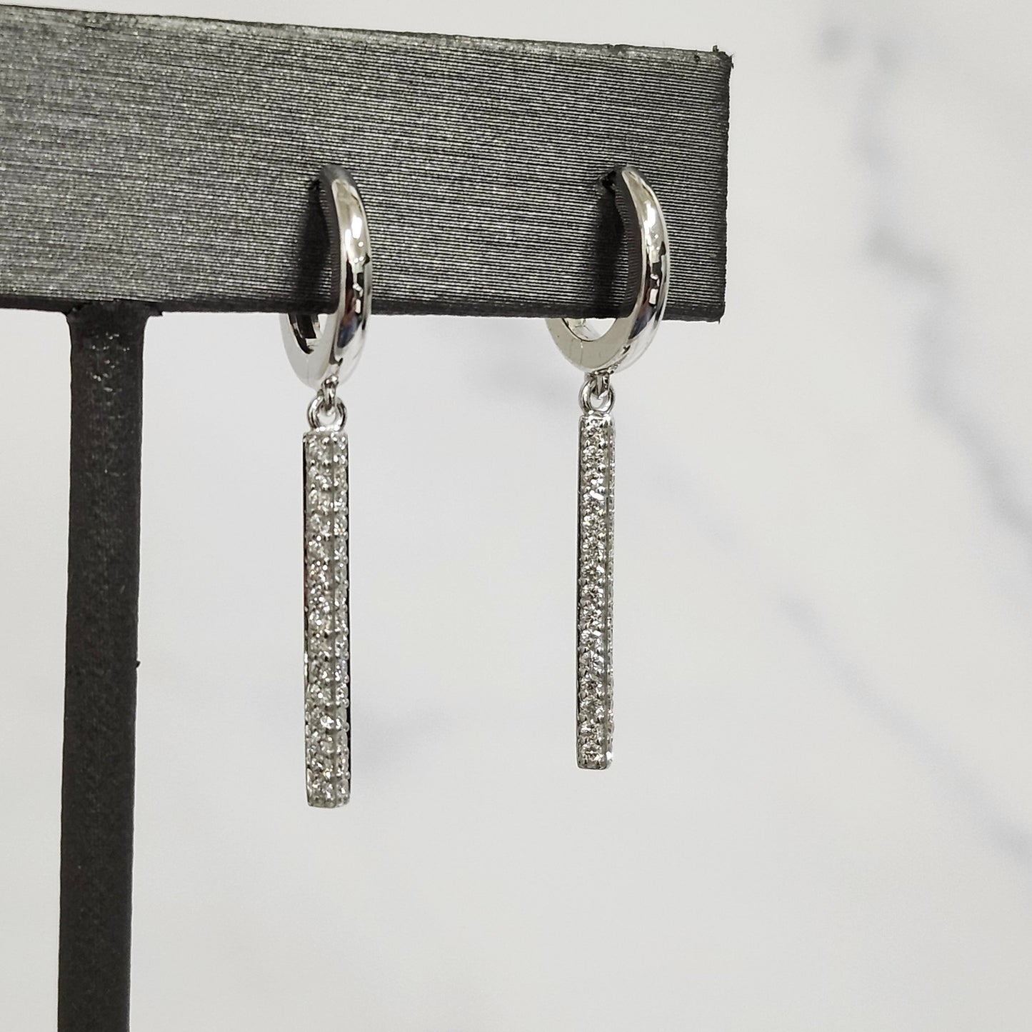 Gold Hoop with Dangling Bar Two Sides Diamond Earrings/14K,18K gold Drop earring/Natural Diamond Bar Earrings/Anniversary gift