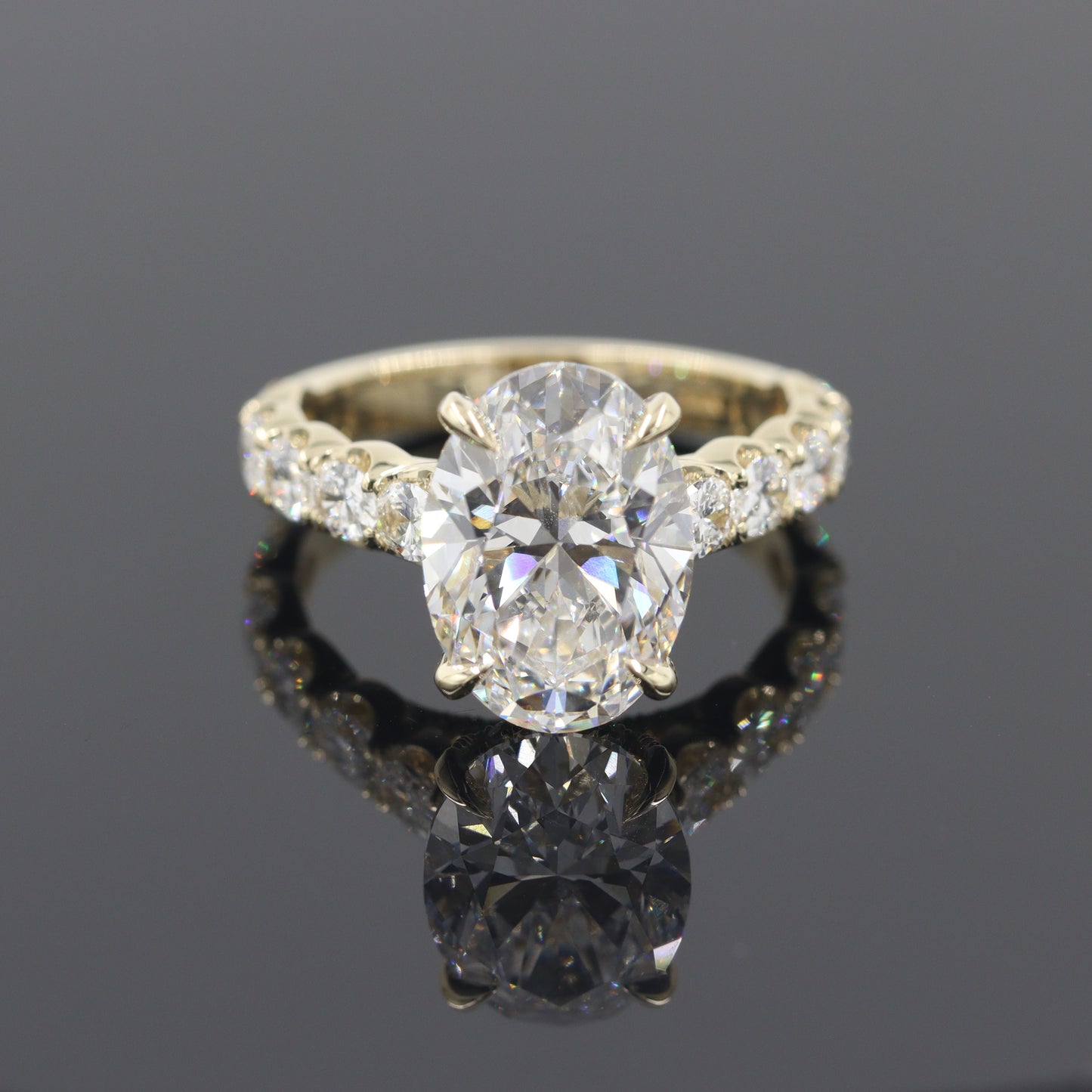 IGI Certified  Lab Grown Diamond Engagement Ring: 14K Gold Oval Halo Band - Anniversary gift