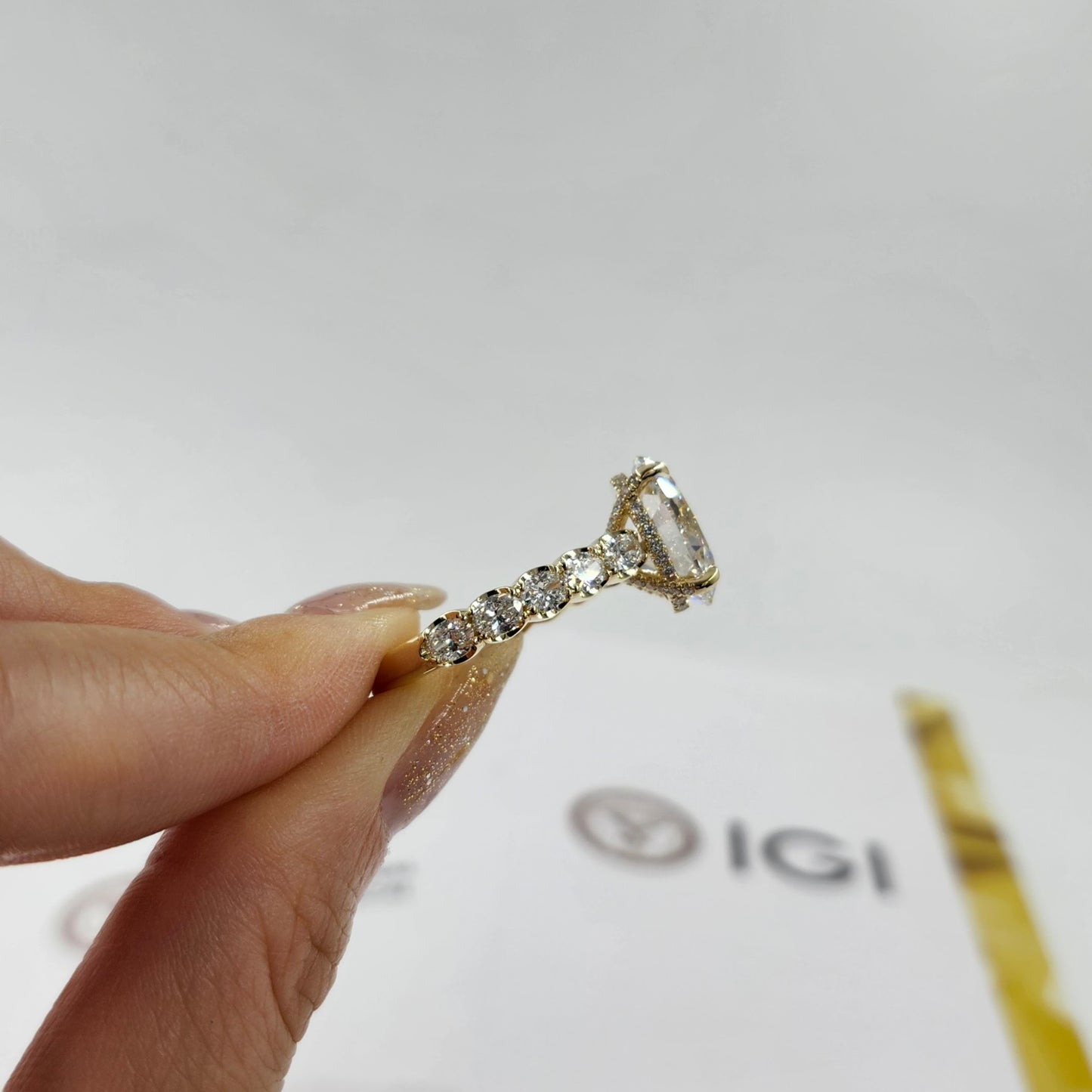 IGI Certified  Lab Grown Diamond Engagement Ring: 14K Gold Oval Halo Band - Anniversary gift