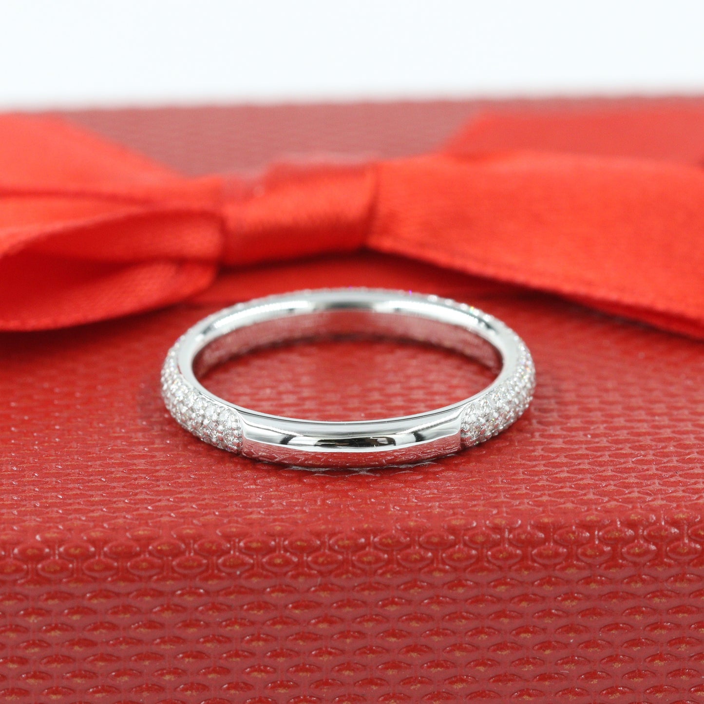 3 Row Wedding Band/2.6mm Stackable 3/4Diamond Setting Ring/Triple Row Diamond Wedding Band /Anniversary Ring/Bridal Ring/Dainty Diamond Ring