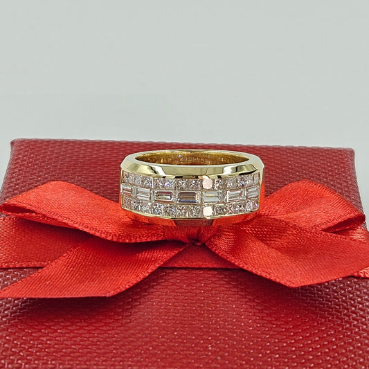 Invisible Set Natural Diamond Ring /Brilliant and Princess Cut Diamond 3 Row Ring/Platinum,14K,18K gold Men's Diamond Ring/Anniversary gift