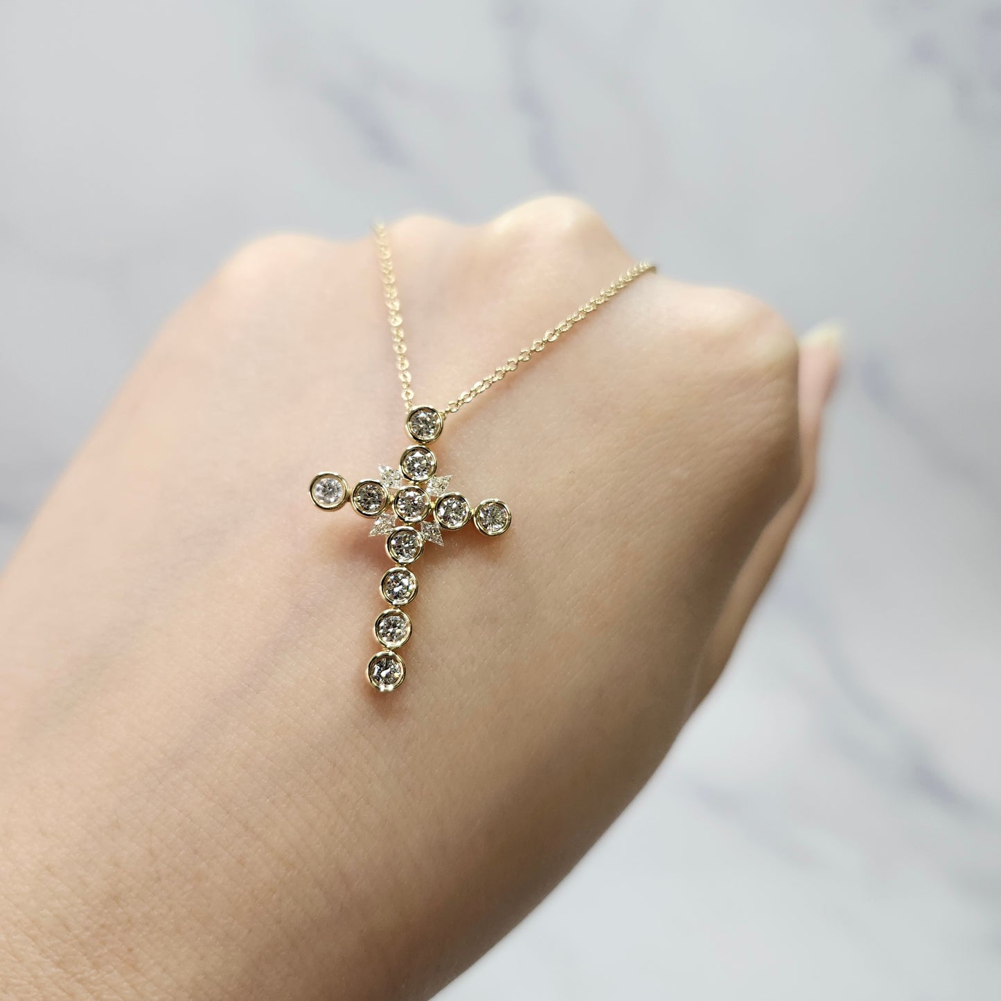 14K Gold Kite Shape Diamond Cross / Lab Diamond Necklace Diamond Cross Pendent / Anniversary Gift